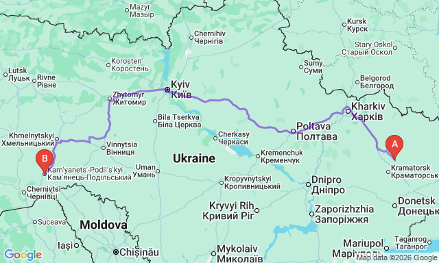 Route map Lyman - Kamianets-Podilskyi
