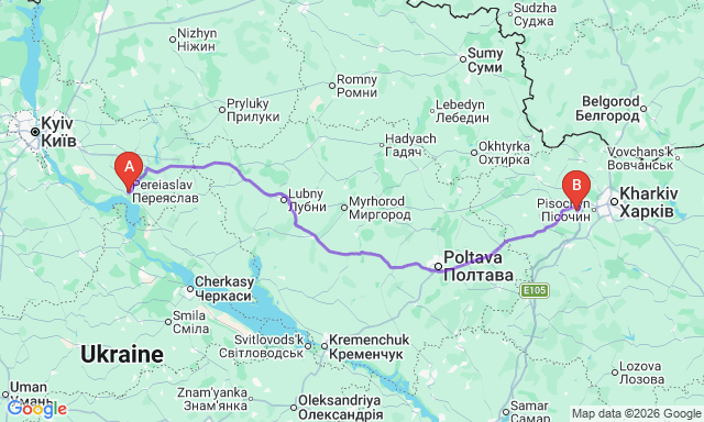 Карта маршрута Люботин - Переяслав