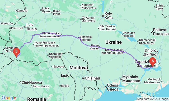 Карта маршруту Марганець - Хуст