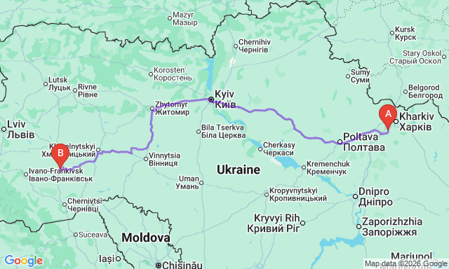 Карта маршруту Мерефа - Чортків