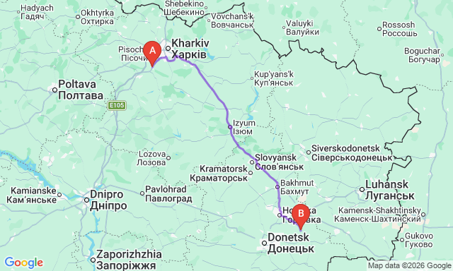 Route map Merefa - Kirovskoye