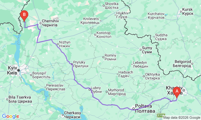 Карта маршруту Мерефа - Славутич