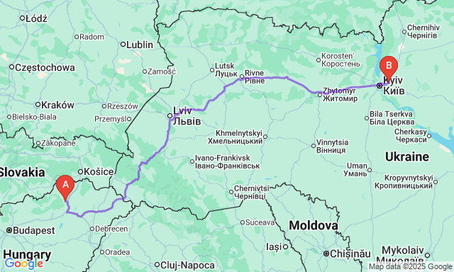 Карта маршрута Мишкольц - Бровары
