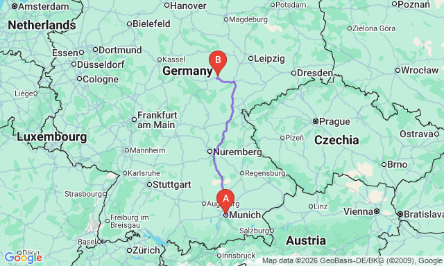 Route map Munich - Weimar