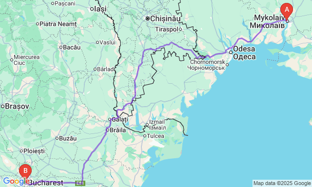 Карта маршруту Миколаїв - Бухарест