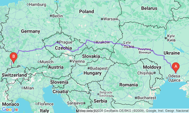 Карта маршрута Николаев - Фрайбург