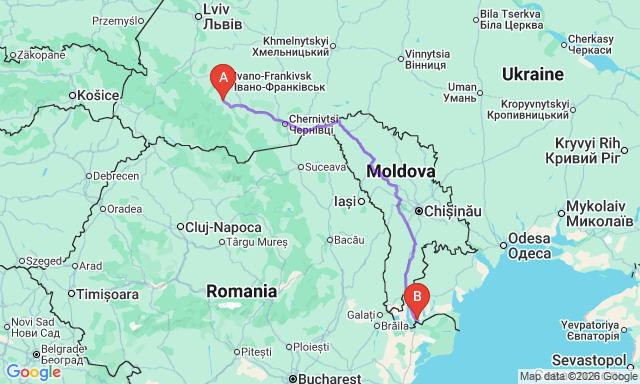 Route map Nadvorna - Izmail