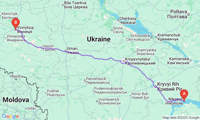 Карта маршруту Нікополь - Вінниця