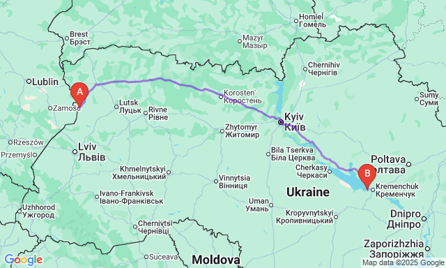 Карта маршруту Нововолинськ - Світловодськ