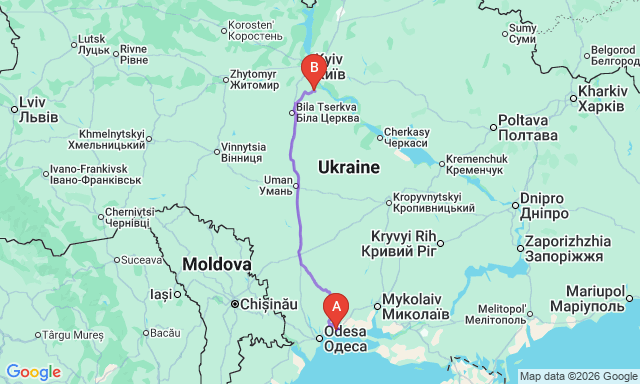 Карта маршрута Обухов - Южне