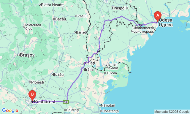 Карта маршруту Одеса - Бухарест