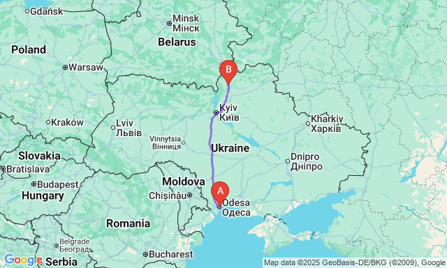 Карта маршруту Одеса - Чернігів