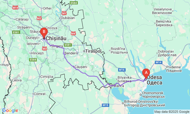 Карта маршрута Одесса - Кишинэу
