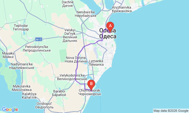Карта маршрута Одесса - Черноморск