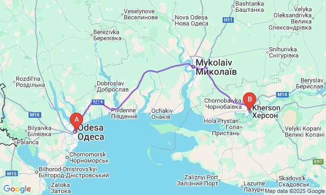 Карта маршруту Одеса - Херсон