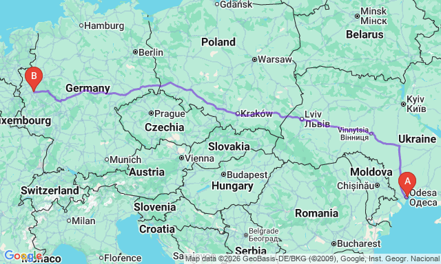 Карта маршрута Одесса - Кёльн
