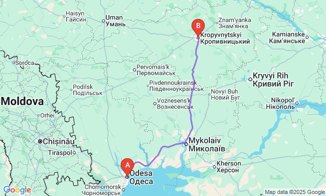 Карта маршруту Одеса - Кропивницький