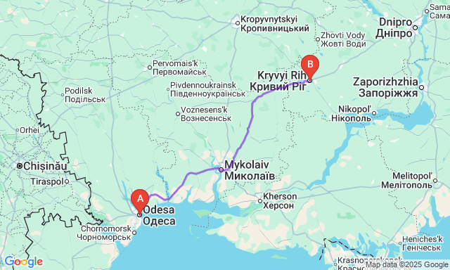 Карта маршруту Одеса - Кривий Ріг