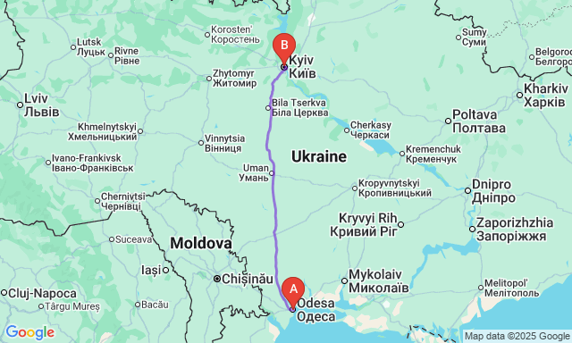 Карта маршруту Одеса - Київ