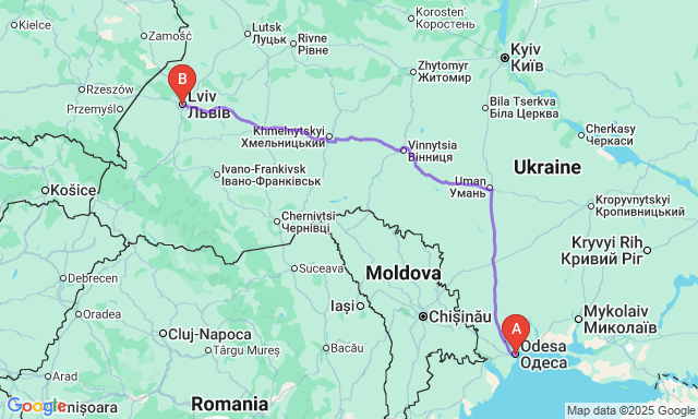 Карта маршруту Одеса - Львів