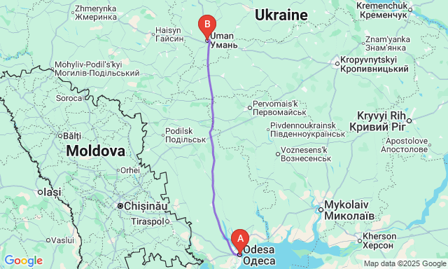 Карта маршруту Одеса - Умань