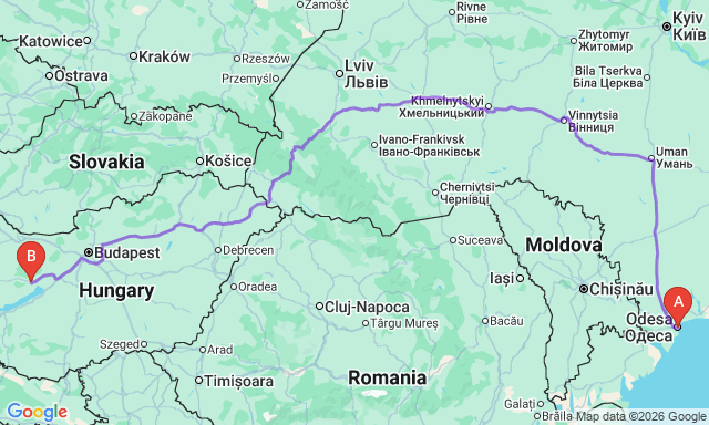 Карта маршруту Одеса - Веспрем