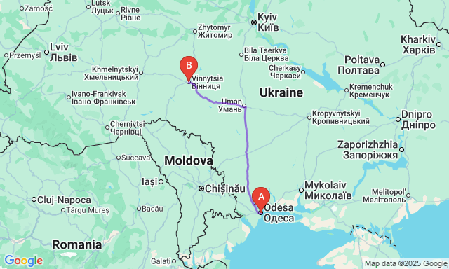 Карта маршруту Одеса - Вінниця