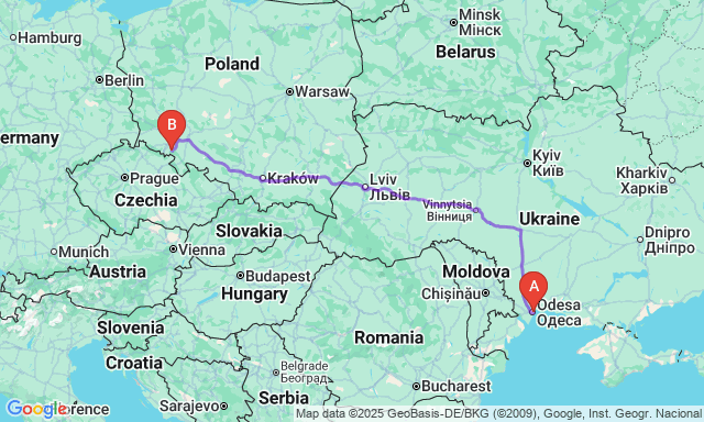 Route map Odesa - Wałbrzych