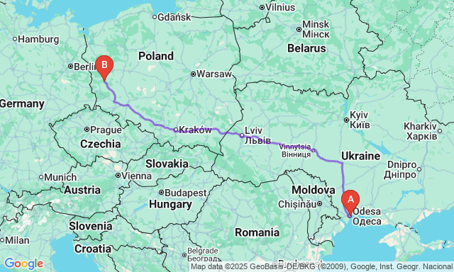 Карта маршруту Одеса - Зелена Гура