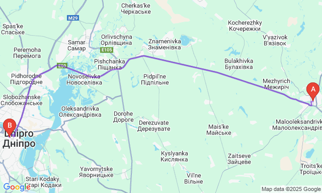 Карта маршруту Павлоград - Дніпро