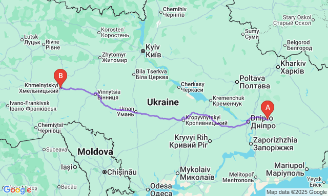 Карта маршруту Павлоград - Хмельницький