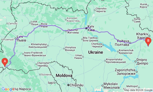 Route map Zlatopil - Vynohradiv