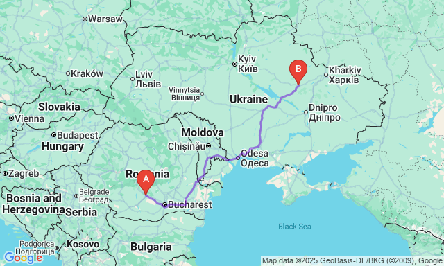Route map Piteşti - Poltava
