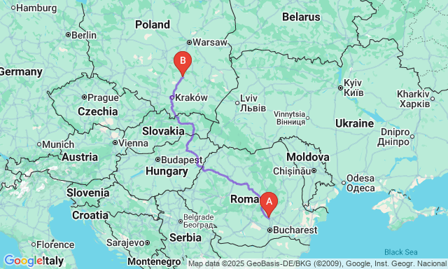 Route map Ploieşti - Kielce
