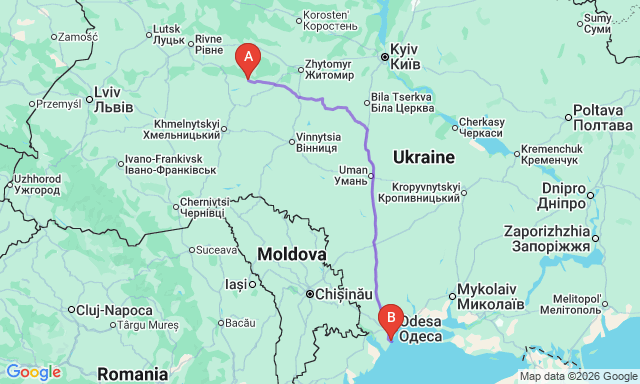 Карта маршруту Полонне - Чорноморськ