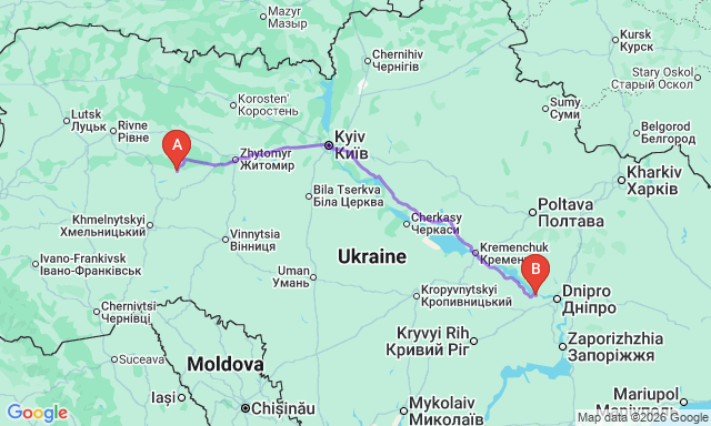 Карта маршруту Полонне - Кам'янське
