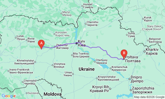 Карта маршрута Полонное - Полтава