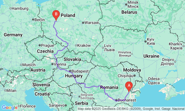 Карта маршрута Познань - Брэила