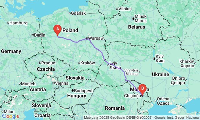 Карта маршруту Познань - Кишинів