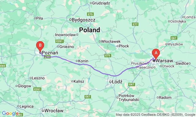 Карта маршрута Praga Południe - Познань