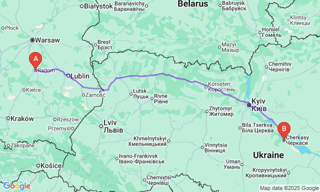 Карта маршруту Радом - Черкаси