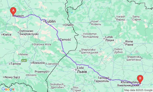 Карта маршруту Радом - Хмельницький