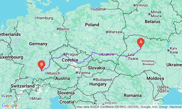 Route map Rivne - Augsburg