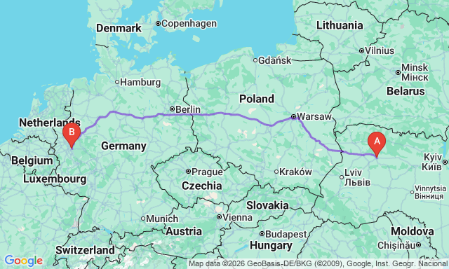 Route map Rivne - Bergisch Gladbach