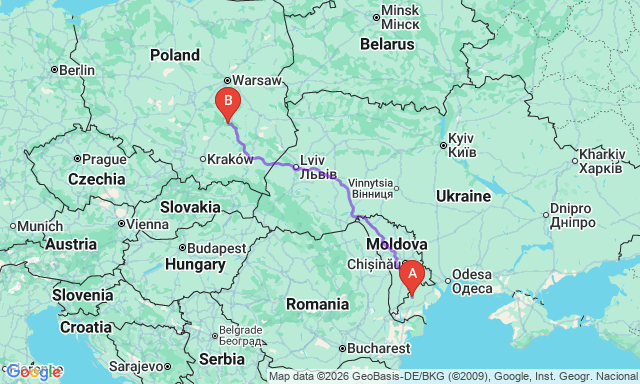 Route map Rivne - Starachowice