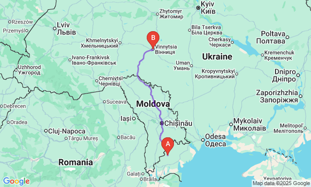 Карта маршруту Рівне - Вінниця