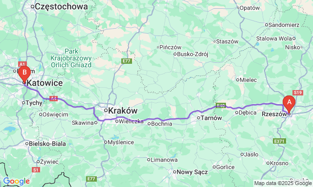 Карта маршруту Ряшів - Катовіце