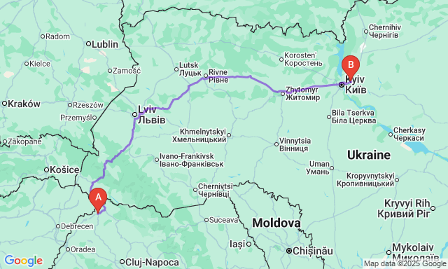 Карта маршруту Сату-Маре - Бровари