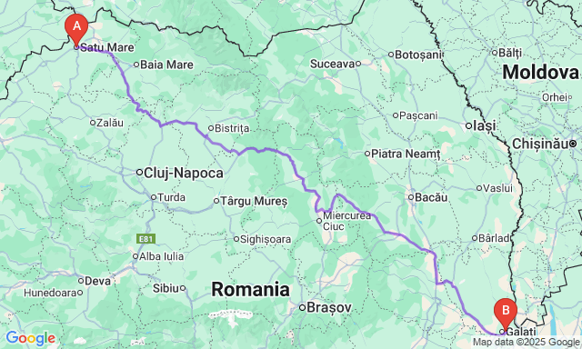 Route map Satu Mare - Galati