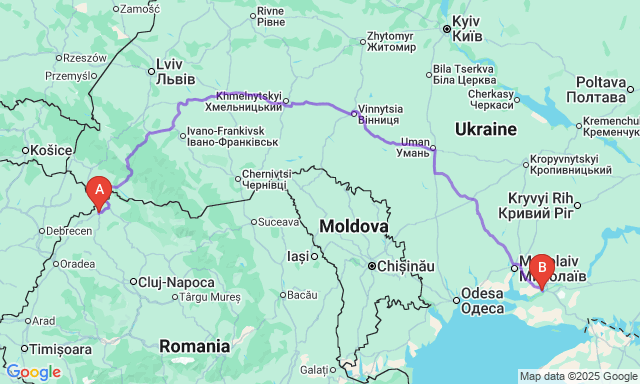 Карта маршрута Сату-Маре - Херсон